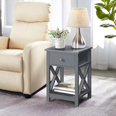 Grey Bedside Table With Storage Drawer And Shelf For Bedroom Living Room Study - image 1
