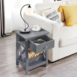 Grey Bedside Table With Storage Drawer And Shelf For Bedroom Living Room Study - thumbnail 3