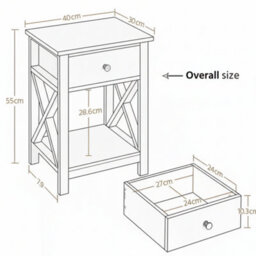 Grey Bedside Table With Storage Drawer And Shelf For Bedroom Living Room Study - thumbnail 2