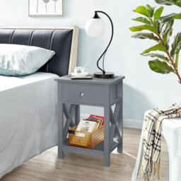 Grey Bedside Table With Storage Drawer And Shelf For Bedroom Living Room Study - thumbnail 5