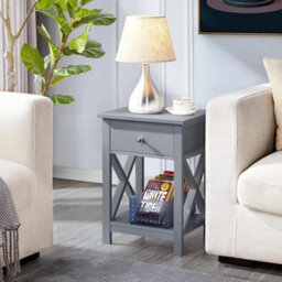 Grey Bedside Table With Storage Drawer And Shelf For Bedroom Living Room Study - thumbnail 4