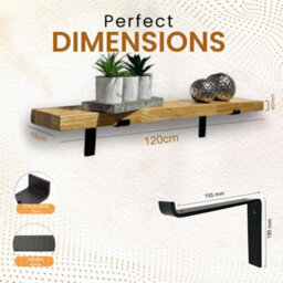 MKGT Oak Wall Shelf  Wall-Mounted, Rustic Kitchen Wooden Board With Down Brackets (120 Cm Long) - thumbnail 2