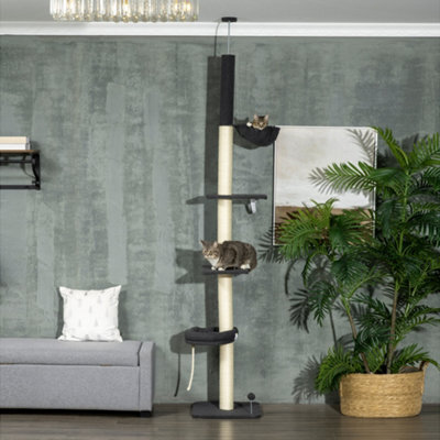 Pawhut 5 Tier Cat Climbing Tower, 240-270Cm Height Adjustable, Dark Grey - image 1