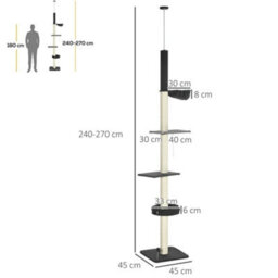 Pawhut 5 Tier Cat Climbing Tower, 240-270Cm Height Adjustable, Dark Grey - thumbnail 3