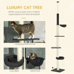 Pawhut 5 Tier Cat Climbing Tower, 240-270Cm Height Adjustable, Dark Grey - thumbnail 4