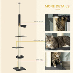 Pawhut 5 Tier Cat Climbing Tower, 240-270Cm Height Adjustable, Dark Grey - thumbnail 6