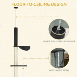 Pawhut 5 Tier Cat Climbing Tower, 240-270Cm Height Adjustable, Dark Grey - thumbnail 5