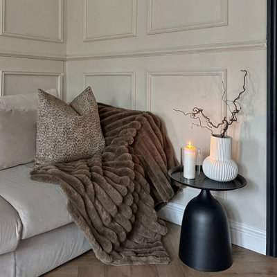 rucomfy Beanbags Rucomfy Ribbed Faux Fur Blanket - Chocolate Soft Cosy Luxury Throw For Bed & Sofa - image 1