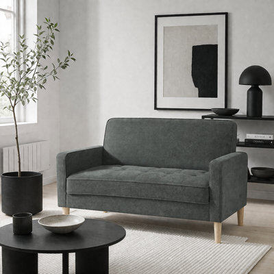 Wyld Haus Pafa Velvet-Feel 2-Seater Sofa In Dark Grey With Natural Wood Legs 130W X 74.5D X 82H Cm - image 1