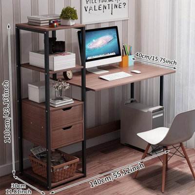 Computer Desk Pc Laptop Table Workstation W/ Bookshelf & Drawers Home Office - image 1