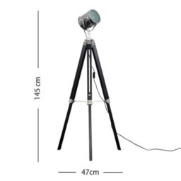 Valuelights Starboard Black & Chrome Photography/film Studio Style Adjustable Spotlight Tripod Floor Lamp With Led Bulb - thumbnail 8