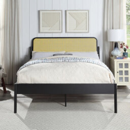 SlumberWorx Cheshunt Black Metal Rattan Headboard Bed Frame - Double / King - thumbnail 2