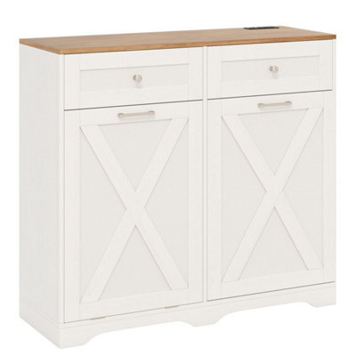 Tilt Out Trash Can Cabinet With Outlets And 2 Drawers - image 1