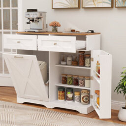 Tilt Out Trash Can Cabinet With Outlets And 2 Drawers - thumbnail 3