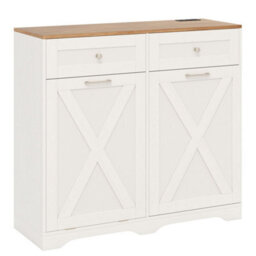 Tilt Out Trash Can Cabinet With Outlets And 2 Drawers - thumbnail 1