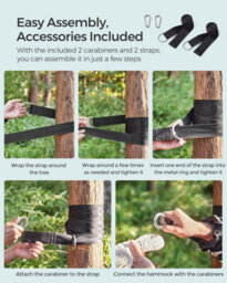 Songmics Garden Hammock, Includes Bag, Carabiners And Straps, For Camping Or Outdoor Lounging, Grey (Stand Not Included) - thumbnail 7