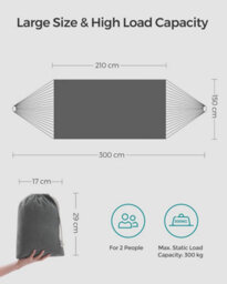 Songmics Garden Hammock, Includes Bag, Carabiners And Straps, For Camping Or Outdoor Lounging, Grey (Stand Not Included) - thumbnail 2
