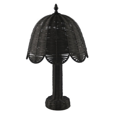 Happy Homewares Washed Black Woven Rattan Table Lamp With Scallop Shade And Switch - image 1
