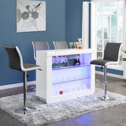 Furniture In Fashion Fiesta White High Gloss Bar Table With 4 Ritz Grey White Bar Stools