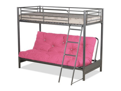 Mattress Guru Futon Bunk Bed (With One Futon Mattress) In Silver Metal Finish (Pink Futon) - image 1