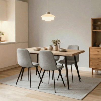 Home Source Avara 120Cm Oak-Effect Dining Table & 4 Ashford Off-White Bouclé Chairs Set - image 1