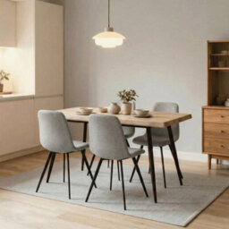 Home Source Avara 120Cm Oak-Effect Dining Table & 4 Ashford Off-White Bouclé Chairs Set