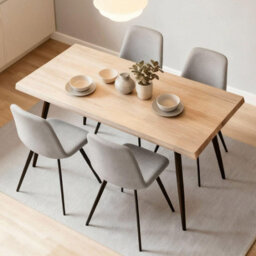 Home Source Avara 120Cm Oak-Effect Dining Table & 4 Ashford Off-White Bouclé Chairs Set - thumbnail 3