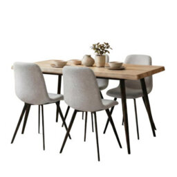 Home Source Avara 120Cm Oak-Effect Dining Table & 4 Ashford Off-White Bouclé Chairs Set - thumbnail 4