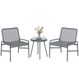 Outsunny Rattan Bistro Set With 2 Chairs & Round Table For Patio, Dark Grey - thumbnail 2