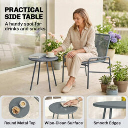 Outsunny Rattan Bistro Set With 2 Chairs & Round Table For Patio, Dark Grey - thumbnail 6
