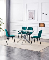 Kosy Koala Modern Rectangle Glass Dining Table Set With 4 Green Velvet Chairs Dining Room Furniture