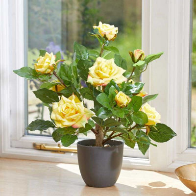 Smart Garden Marco Paul Artificial Potted Rose Plant 40Cm - Yellow - image 1