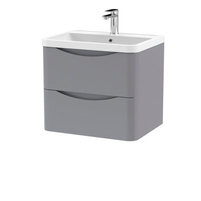 Balterley Dunwood Wall Hung 2 Drawer Bathroom Vanity Unit & Polymarble Basin, Satin Grey, 550mm - image 1