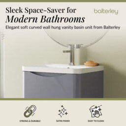 Balterley Dunwood Wall Hung 2 Drawer Bathroom Vanity Unit & Polymarble Basin, Satin Grey, 550mm - thumbnail 3