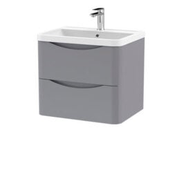 Balterley Dunwood Wall Hung 2 Drawer Bathroom Vanity Unit & Polymarble Basin, Satin Grey, 550mm - thumbnail 1