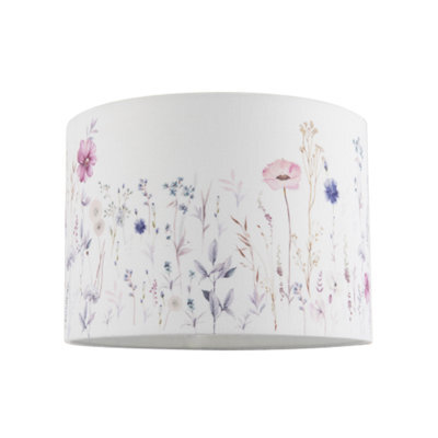 Happy Homewares Pink And Lilac Floral Round Lamp Shade With White Cotton Inner Lining - image 1
