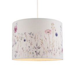 Happy Homewares Pink And Lilac Floral Round Lamp Shade With White Cotton Inner Lining - thumbnail 2