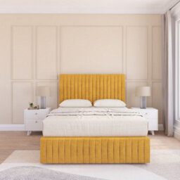 "Sloomy 5Ft Madison Divan Bed Base Mustard Plush ,no Drawers, 12"" Footboard & 26"" Struts Headboard - King" - thumbnail 2