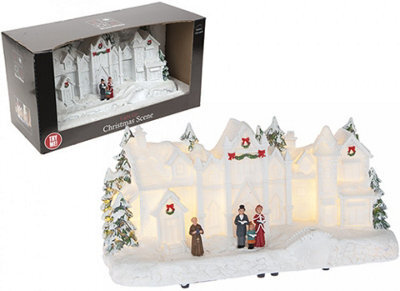 PMS Battery Operated Light Up Resin White House Christmas Scene - image 1