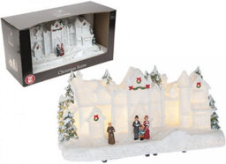 PMS Battery Operated Light Up Resin White House Christmas Scene