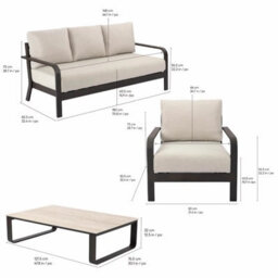 Xample Mode Living Calgary 4 Piece Patio Seating Set Aluminium Garden Sofa Chairs Sunbrella Cushions Stone Table Cover Beige - thumbnail 2