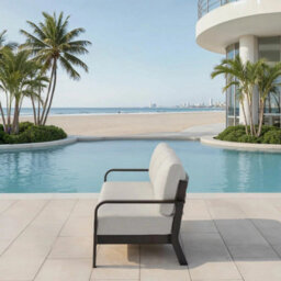 Xample Mode Living Calgary 4 Piece Patio Seating Set Aluminium Garden Sofa Chairs Sunbrella Cushions Stone Table Cover Beige - thumbnail 4