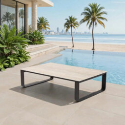 Xample Mode Living Calgary 4 Piece Patio Seating Set Aluminium Garden Sofa Chairs Sunbrella Cushions Stone Table Cover Beige - thumbnail 7