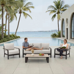 Xample Mode Living Calgary 4 Piece Patio Seating Set Aluminium Garden Sofa Chairs Sunbrella Cushions Stone Table Cover Beige - thumbnail 8