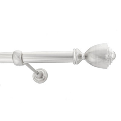 Toolty Inox Metal Curtain Pole 25mm With Finials Rod Classic Brackets Avanti 175Cm