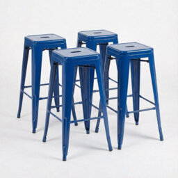 "Fwstyle Bistro Metal Bar Stools Set Of 4 30"" Blue Gloss Galvanised Steel Indoor & Outdoor Ready Assembled" - thumbnail 3