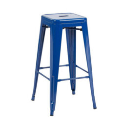 "Fwstyle Bistro Metal Bar Stools Set Of 4 30"" Blue Gloss Galvanised Steel Indoor & Outdoor Ready Assembled" - thumbnail 4