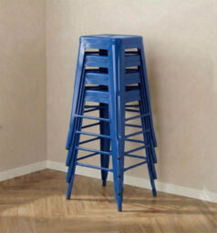 "Fwstyle Bistro Metal Bar Stools Set Of 4 30"" Blue Gloss Galvanised Steel Indoor & Outdoor Ready Assembled" - thumbnail 2