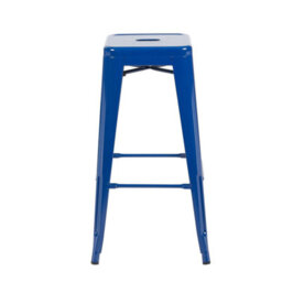 "Fwstyle Bistro Metal Bar Stools Set Of 4 30"" Blue Gloss Galvanised Steel Indoor & Outdoor Ready Assembled" - thumbnail 5