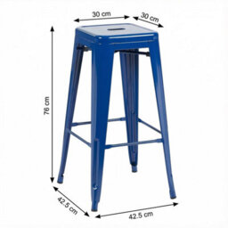 "Fwstyle Bistro Metal Bar Stools Set Of 4 30"" Blue Gloss Galvanised Steel Indoor & Outdoor Ready Assembled" - thumbnail 6